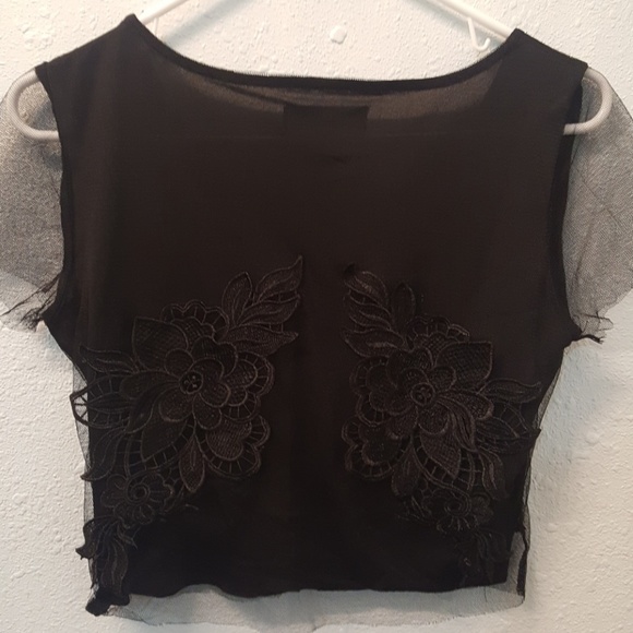 Embroided Black Rose Mesh Top - Picture 5 of 5